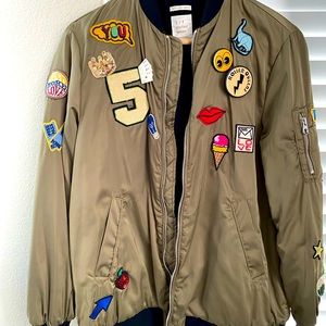 Zara Olive Green Bomber Varsity Jacket
